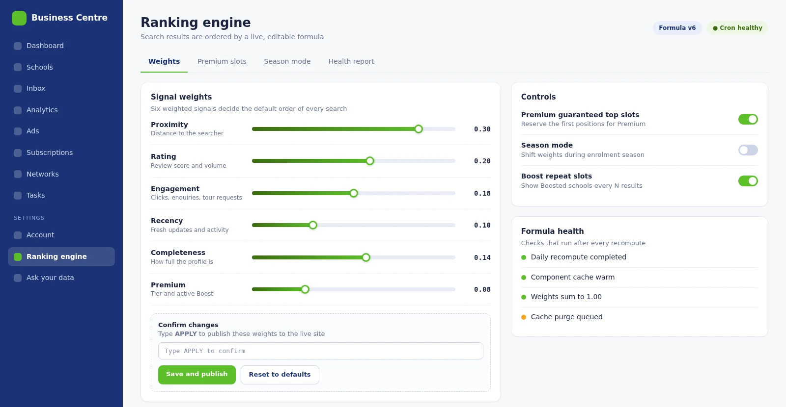 Ranking engine screenshot